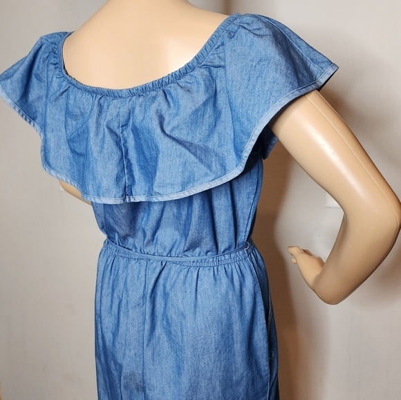 WRAPPER chambray blue belted cropped wideleg jumper, pockets. Size Medium - Picture 11 of 16
